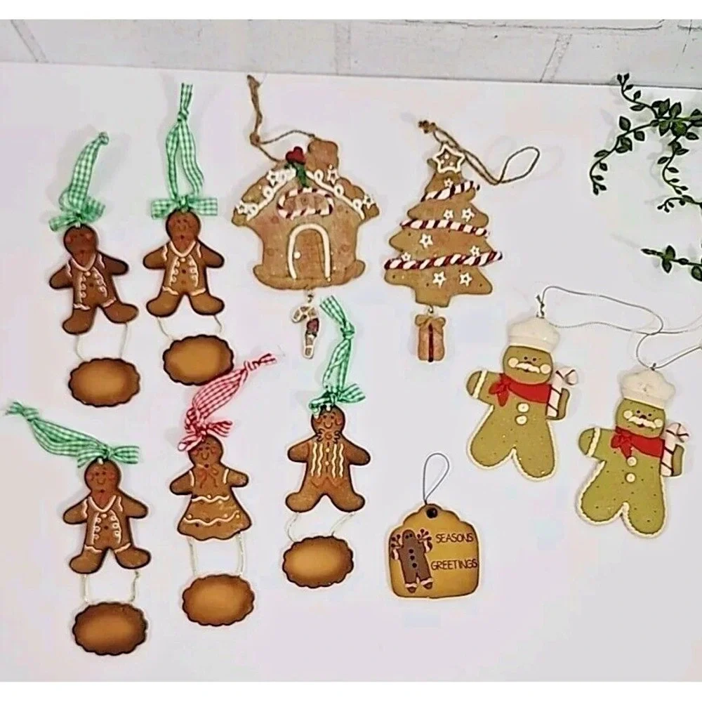 Gingerbread Man House Baker Christmas‎ Tree Ornaments Resin 10 Pc Vintage